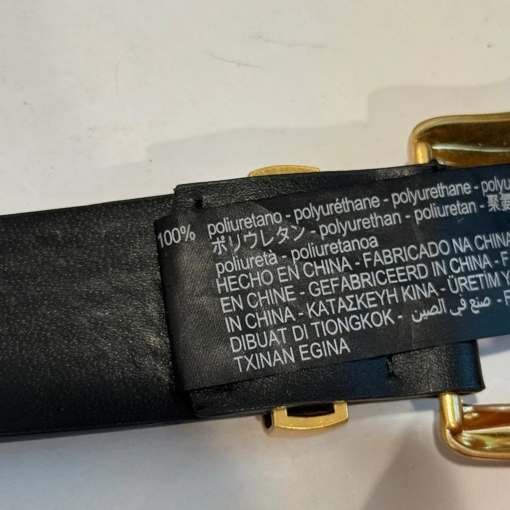 Zara‎ Belt Womens Medium Black Gold Horseshoe Buckle Faux Vegan Leather Western